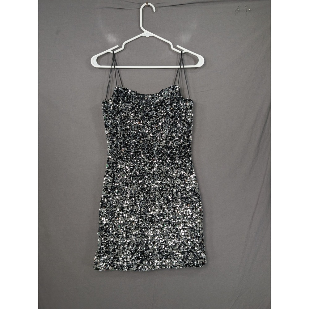 Thirty Thirty LA Silver Sequin Mini Dress Spaghetti Strap Party Size M 7CGGC551